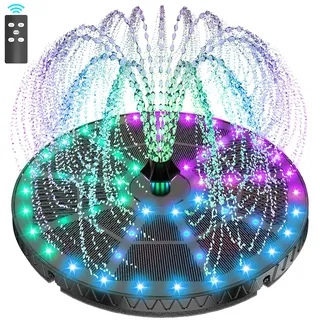 SZMP Solar Springbrunnen mit die Fernbedienung 2026 Upgrade, 6W 54 LED-Lichtern Solarbrunnen Teichpumpe Solar mit 8 Effekte, 4000mAh Akku, Solar Schwimmender Fontäne Pumpe für Garten, Teich, Vogel-Bad