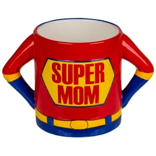 Avilia Tasse für Tee und Kaffee in Form eines Superhelden für Mama – Tasse mit Super Mom Design, ideal als Muttertagsgeschenk, Keramik, 18 x 11 cm, 450 ml, Rot und Blau
