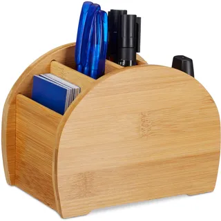Relaxdays Stiftehalter Bambus, 4 Fächer, natürliche Optik, Stiftebox, Schreibtisch Organizer für Büro-Utensilien, Natur,