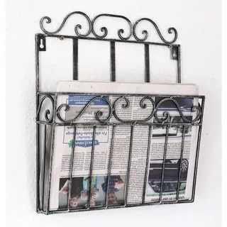 DanDiBo Wandregal Metall Zeitungsständer Schwarz 38 cm 9913 , Anthrazit , 33x38x8 cm , Wohnzimmer, Kleinmöbel, Zeitungsständer