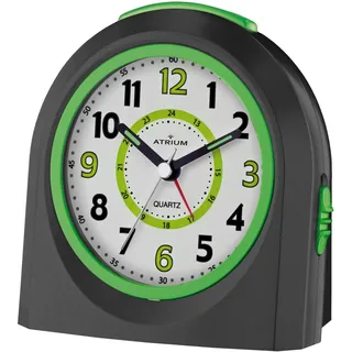 Atrium Kinderwecker Jugendwecker Analog Quarz mit Licht, Snooze & schleichende Sekunde - leise ohne Ticken - Lernwecker für Jungen - Geschenk Schule & Geburtstag Schwarz Grün A921-7