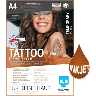 SKULLPAPER® temporäre Tattoo-Transferfolie FÜR DIE Haut - SEHR GUT getestet - für Tintenstrahldrucker (A4-4 Blatt)