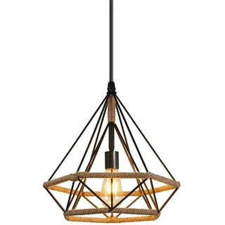 PETITES ECREVISSES Hängeleuchte Vintage Pendelleuchte Industrie Hängelampe Schwarz Metall Pendellampe 25cm Design mit Hanfseil Deckenleuchte E27 Für Wohnzimmer Café Restaurant