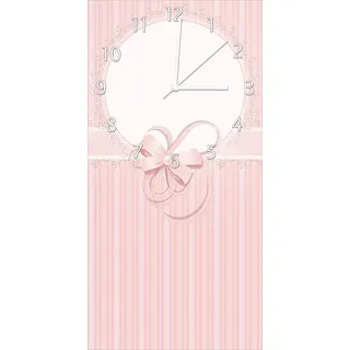 Wallario Design Wanduhr Geschenkkarte, Bänder, Spitzen und Schleifen in rosa aus Echtglas, Größe 30 x 60 cm - Weiß