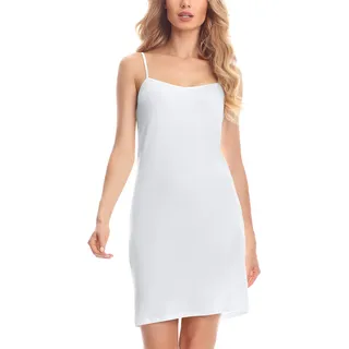 Merry Style Damen Unterkleid kurz Petticoat Knielänge einstellbare Träger MS10-203(Weiß, M)