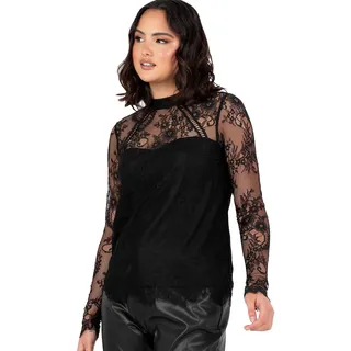 Lovedrobe Women's Lace Top Ladies' Blouse High Neck Long Sleeve Sheer Scalloped Smart-Casual Office Wear Occasion Party Going Out, Schwarz 36