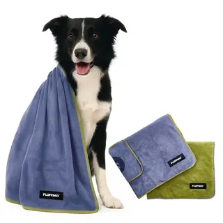 FLUFFINO Hundehandtuch 2er Set - 120x70cm - extrem saugfähig und weich - Waschbar bei 60°C, schnell trocknendes Mikrofaser-Handtuch für mittelgroße & große Hunde