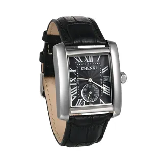 JewelryWe Vatertagsgeschenk Herren Armbanduhr Retro Kalender Analog Quarz Uhr mit Rechteckig Römischen Ziffern Zifferblatt und Leder Armband Schwarz