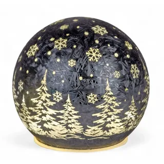 Formano LED Deko-Kugel Frosty Schwarz 12 cm Glaskugel Timer 6h / 18h Weihnachten Deko - Farbglas in geeister-Optik mit winterlichem Dekor - Herbst Winter Weihnachtsdeko für Tisch Regal Fensterbank