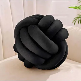 Relaxdays Knotenkissen, geknotetes Kissen für Sofa, Bett, dekorativ, skandinavisch, Zierkissen Knoten, Ø 25 cm, schwarz