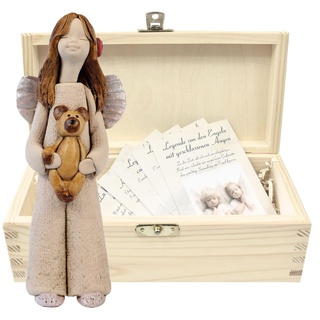 butterfly Engel Figur für Innenbereich Deko Handarbeit Schutzengel Teddybär Keramik Natur Holz Box Geschenk Taufe Kommunion Geburtstag