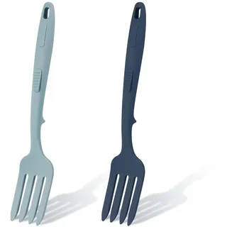 2 Stück Flexible Kochgabel Silikon, Cooking Fork Hitzebeständig Multifunktional Gabel Antihaftbeschichtet Mixgabel für Kochutensilien für Küche Rühren Mixen Pürieren (Seeblau, Dunkelblau)