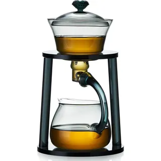 MESNEY Tee Set Lazy Kungfu Drip-Teekanne, Hitzebeständiges Teeservice, Halbautomatischer Glasteekanne-Anzug für Magnetischen Wasserfluss, Teekannenset 350 ml