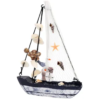 JSMTKJ Muschel Nautische Deko, Holz Segelboote Modell Modellschiff Segelyacht Nautische Segelboot Ornament Yacht Schiff Boot Höhe mit Mast ca.19.5 cm für Wohnzimmer Schlafzimmer