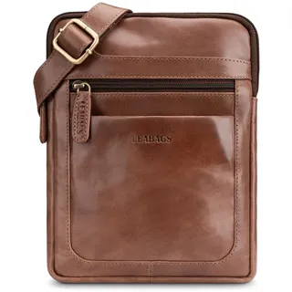 LEABAGS Leder Umhängetasche Herren & Damen I Messenger Bag mit Schultergurt I Schultertasche I Arbeitstasche I Tragetasche I Handtasche I Echtleder Tasche I Vintage Cognac