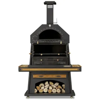 JV moebel Eleganter schwarzer Grillkamin aus Holz und Edelstahl schwarz