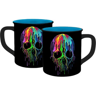 Gedalabels Tasse Skull Neon Emaille-Optik 0,4 l Schwarz