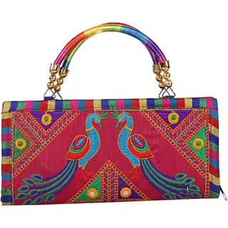 Craft Trade Rajasthani Mini Clutch-Taschen für Frauen Indisch Jaipuri-Kunst Handtasche für Damen Handbestickte Clutch Umhängetasche für Hochzeits Party und Geschenke - Rosa