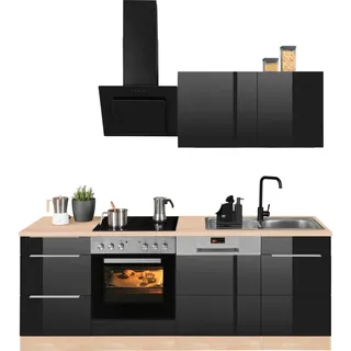 kochstation Küchenzeile KS-Brindisi 220 cm schwarz hochglanz