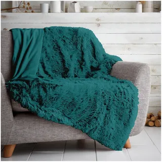 GC GAVENO CAVAILIA Teddy-Fleece-Überwurf für Sofas, Flauschige Bettdecken, kuschelig, warme Überwurfdecke, Blaugrün, 150 x 200 cm