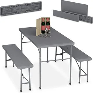 Biertafel Set 3-teilig - Kunststoff - Metall - Bierbänke - Inklappbar - Grau - Grau