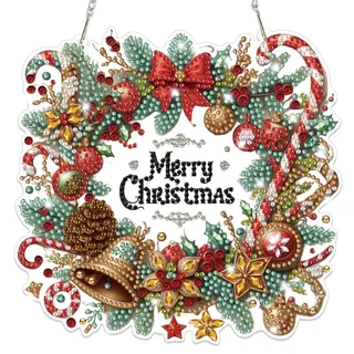 Lxmsja Weihnachtskranz Diamond Painting Anhänger, 5D Weihnachten Diamond Painting Fensterbilder für Erwachsene Kinder, Bastelset Kreativ Set, Hängend Ornament Tür Fenster Wand Eingang Decor