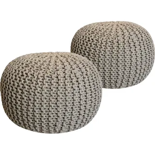Strickhocker 2er Set Pouf Sitzpouf Sitzpuff Pouf Ø 55cm beige/beige - Beige, Grau, Blau, Braun, Gelb, Grün, Lila, Türkis, Rosa, Rot, Schwarz, Weiß