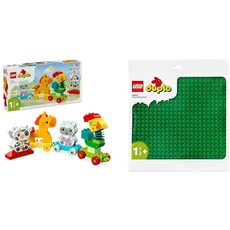 LEGO DUPLO Tierzug, Zug-Spielzeug mit Rädern, kreative Tierfiguren & DUPLO Bauplatte in Grün, Grundplatte für DUPLO Sets, Konstruktionsspielzeug für Kleinkinder 10980