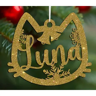 Personalisierte Weihnachtskugel mit Namen Hund, Katze, Tier oder Wunschtext Ø 10 cm Weihnachtskugeln Individuelle Weihnachtsdeko Katze, Glitzer-Acryl
