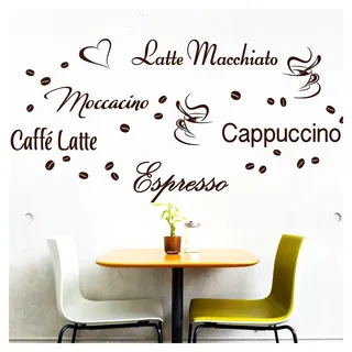 Wandora Wandtattoo Kaffee-Sorten I braun I Herz Kaffeetasse Kaffeebohnen Küche Esszimmer Sticker Aufkleber Wandaufkleber Wandsticker G006