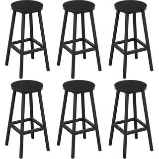 Klihome Barhocker rund, mit Metallgestell, Fußstütze, für Bar Kücheninsel Esszimmer, Schwarz - Schwarz