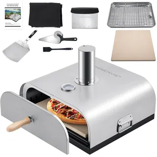 CHANGEMOORE Outdoor Pizzaofen für den Außenbereich, Grillplatte mit eingebautem Thermometer, geeignet für Holzkohle- und Gasgrills, Cordieritstein im Lieferumfang enthalten, Grillkohleschale