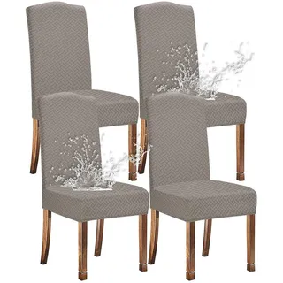 Stuhlhussen Jacquard wasserdicht Taupe 4 Stück
