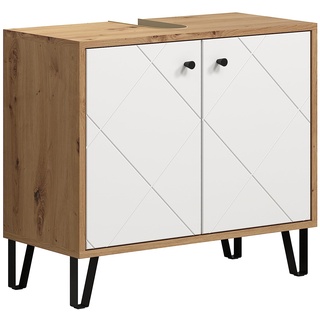 trendteam smart living - Waschbeckenunterschrank Unterschrank - Badezimmer - Touch - Aufbaumaß (BxHxT) 69 x 61 x 33 cm - Farbe Artisan Eiche mit Weiß - 210230107