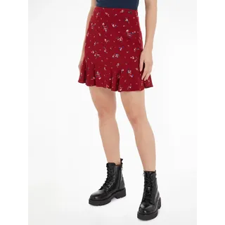 Minirock TOMMY JEANS "TJW FLORAL TIERED MINI SKIRT", Damen, Gr. S (36), schwarz (mountain floral), Web, Obermaterial: 100% Viskose, bedruckt, ca. Mitte Oberschenkel, Röcke Minirock, Webrock mit Blumenprint