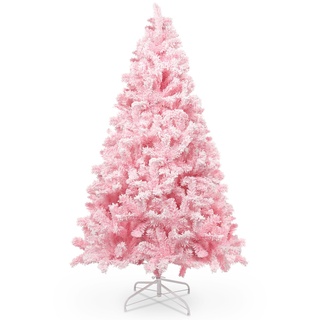 Uten Rosa Künstlicher Weihnachtsbaum, 210 cm Schneeflocker Künstlicher Tannenbaum, mit 1200 Zweigspitzen und Faltbarem Ständer, für Weihnachtsdekoration im Innen- und Außenbereich