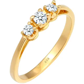 Elli DIAMONDS Ring Damen Verlobung Edel Trio mit Diamant (0.22 ct.) in 585 Gelbgold