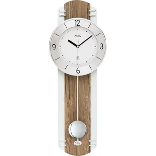 AMS 5292 Wanduhr Funk Funkwanduhr mit Pendel Pendeluhr Holz nussbaum farben - Weiß