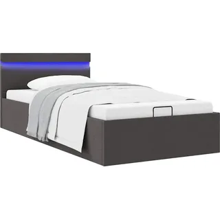 vidaXL Bett mit Bettkasten Hydraulisch LED Dunkelgrau Stoff 100x200 cm - Grau
