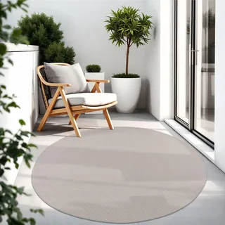 TT Home Teppich Für Outdoor Wetterfest Küchenteppich Balkon Terrasse Unifarbenes Design Modern, Farbe: Elfenbein, Größe:160 cm Rund