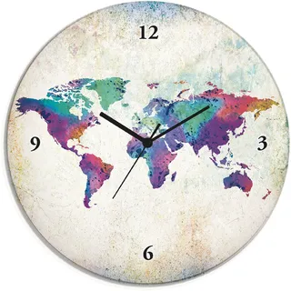 Artland Wanduhr »Glasuhr rund bunte Weltkarte« wahlweise mit Quarz- oder Funkuhrwerk, lautlos ohne Tickgeräusche, bunt