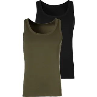Tanktop H.I.S, Herren, Gr. XL, grün (khaki, schwarz), Feinripp, Obermaterial: 100% Baumwolle, meliert, unifarben, Basic, körpernah, tiefer Rundhals, Tops Tanktop, schlichtes Basic, auch zum Unterziehen, Topseller