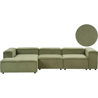 BELIANI Ecksofa Grün Cord L-förmig 3-Sitzer Modulsofa mit Chaiselongue Rechtsseitig Wohnzimmermöbel Modern Wohnzimmer Wohnecke Sitzecke - Grün, Schwarz