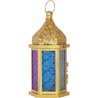 NEEDOMO Ramadan-Laterne – Ramadan-Dekorationen für Zuhause – Vintage Gold Metall Kerze Laterne mit klarem Glas – Ramadan Dekorationen für Tisch, Wand, Outdoor & Eid Decor, Lichter Dekorative Indoor