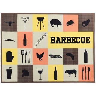 Primaflor Primaflor-Ideen in Textil Fußmatte »BBQ Grillunterlage BARBECUE CHECKS«, rechteckig, 5 mm Höhe, Grillmatte ideal als Bodenschutz, mit Spruch, rutschhemmend, waschbar bunt