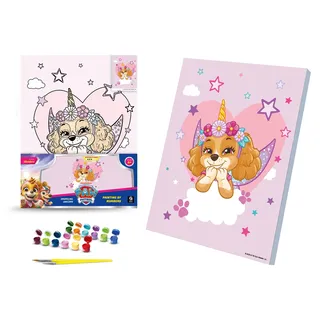 Kreatives Malset: Bild malen nach Zahlen, 30x40 cm, Staffelei, Paw Patrol: Glitzerndes Einhorn, Modellnummer: QB914-010