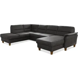 CAVADORE U-Form-Sofa Palera / Federkern-Wohnlandschaft im Landhausstil / 314 x 89 x 212 / Mikrofaser in Lederoptik, Dunkelgrau