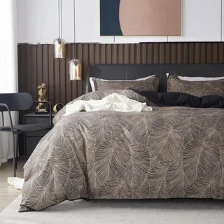 Bettwäsche 140x200 Braun Blätter Wende Bettwäsche-Sets Kissenbezug 70x90 cm
