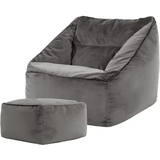 I.C.O.N. Icon Riesen Sitzsack Sessel „Natalia“, Plüsch XXL Sitzsack Erwachsene mit Füllung für das Wohnzimmer, Riesensitzsack Sofa XXL (Grün, Sitzsack + Hocker)