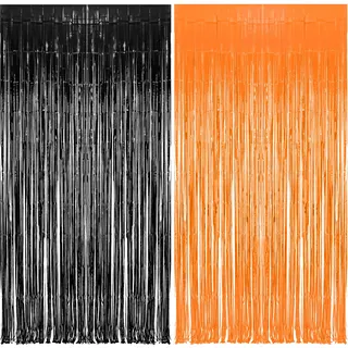 BRAVESHINE Halloween Lametta Vorhänge Schwarz Orange, 1 x 2.5 m Party Vorhang Foto Hintergrund für Geburtstag Halloween Party Deko